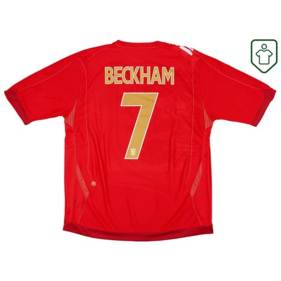 Camiseta retro visitante Inglaterra 2006/08 para hombre Beckham #7