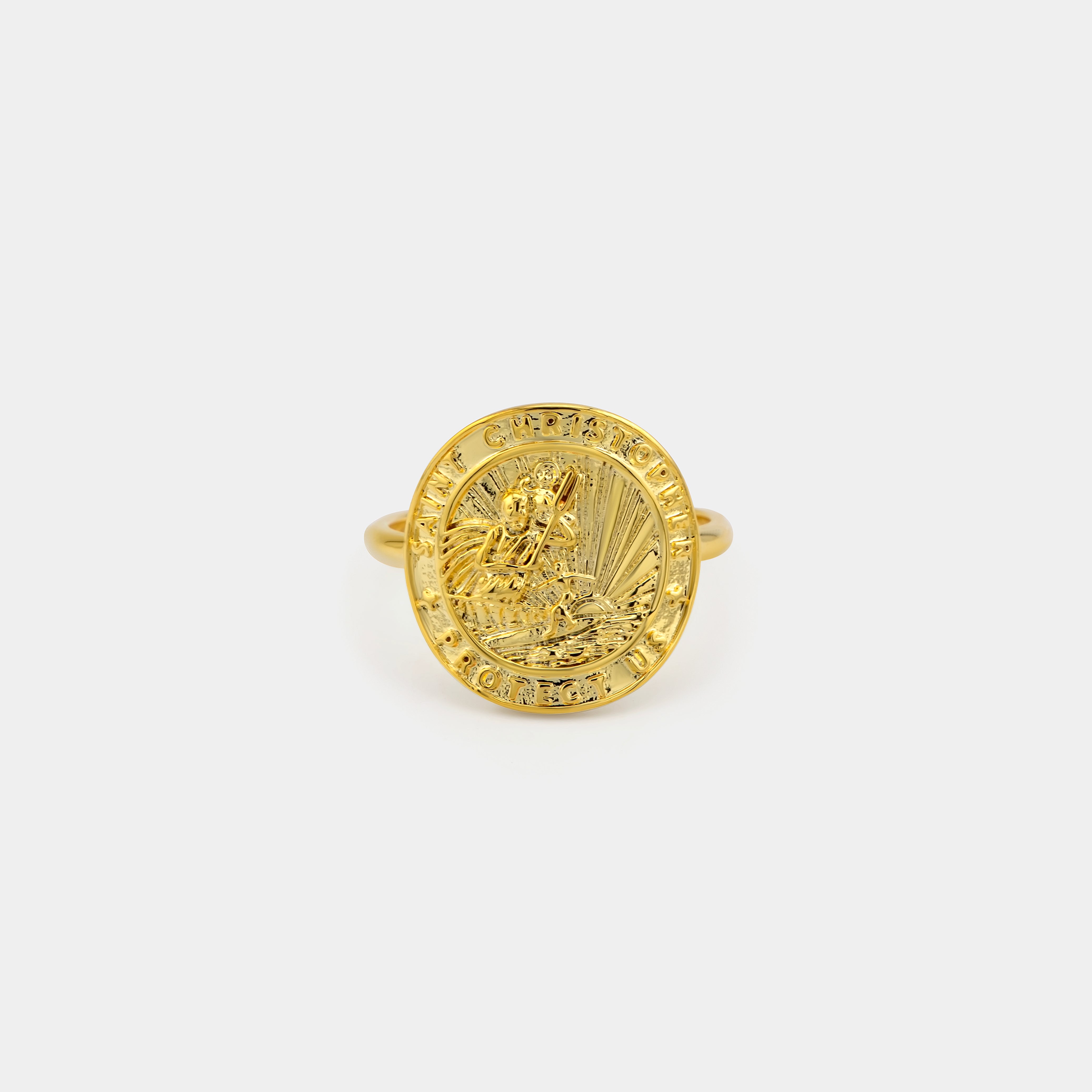 Anillo con medallón de San Cristóbal de oro